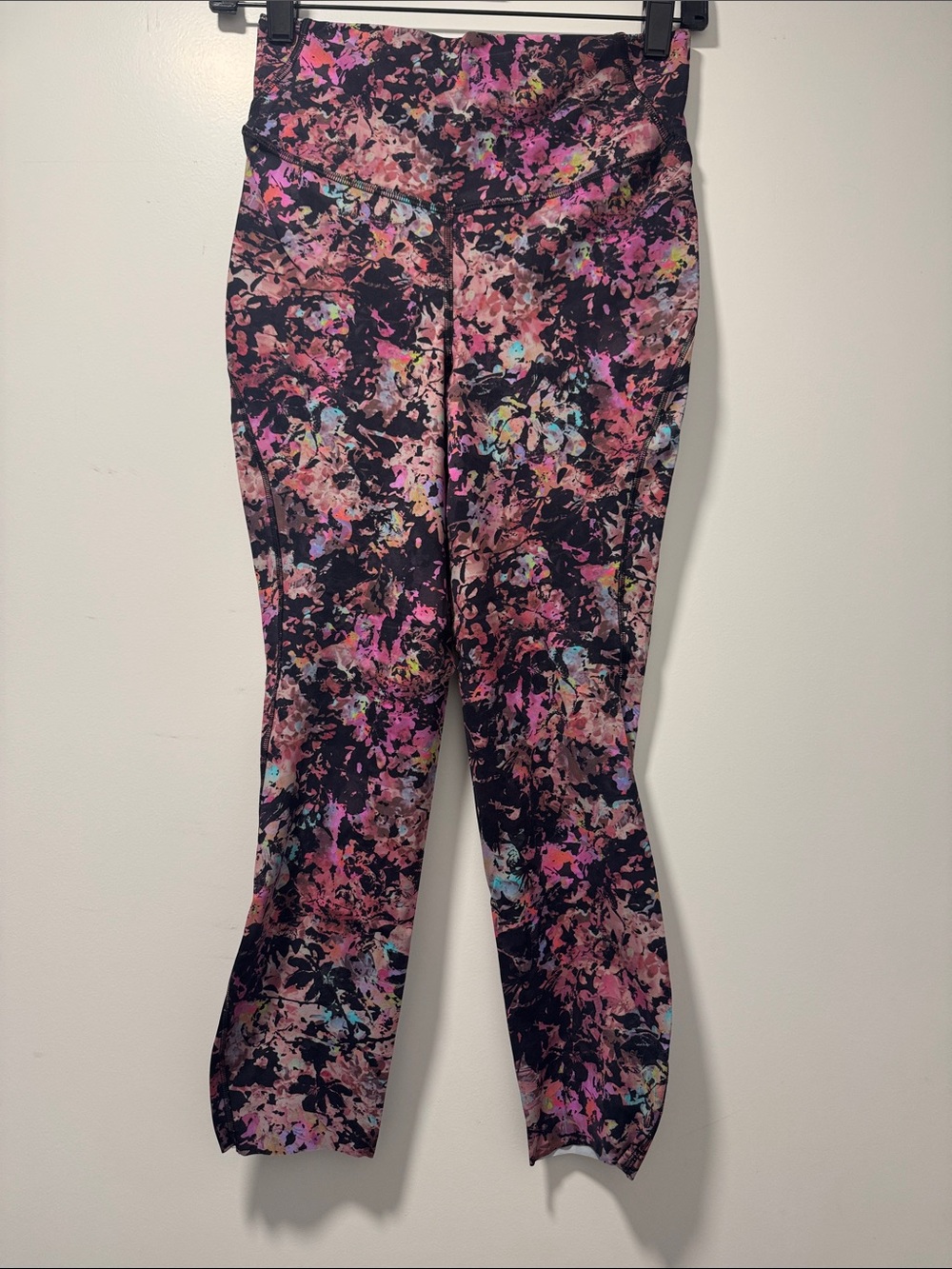 lululemon athletica Black Leggings with Pink & Blue Floral Splash Print